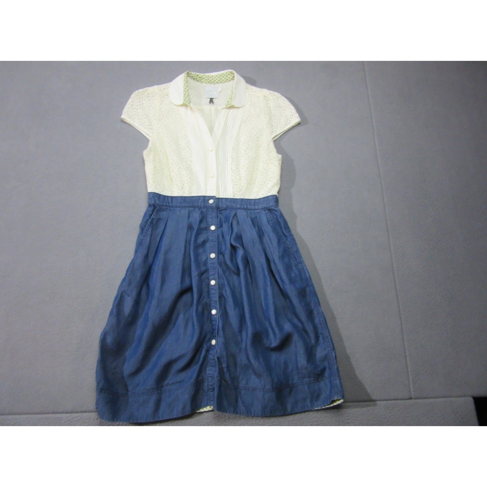 HD In Paris Dress Womens 4 White Blue Floral Lace Denim Combo Fit & Flare Boho